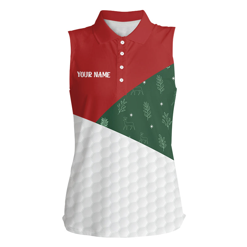 Red, White and Green Christmas pattern Women sleeveless polo Shirt custom Christmas golf clothes NQS8974
