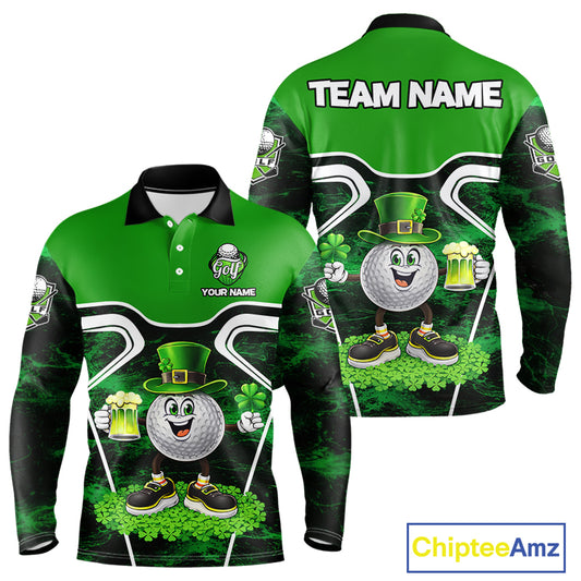 Funny Golf and Beer Green Shamrock Golf shirts for Men Custom St Patrick Team Men's Golf Jerseys NQS11673