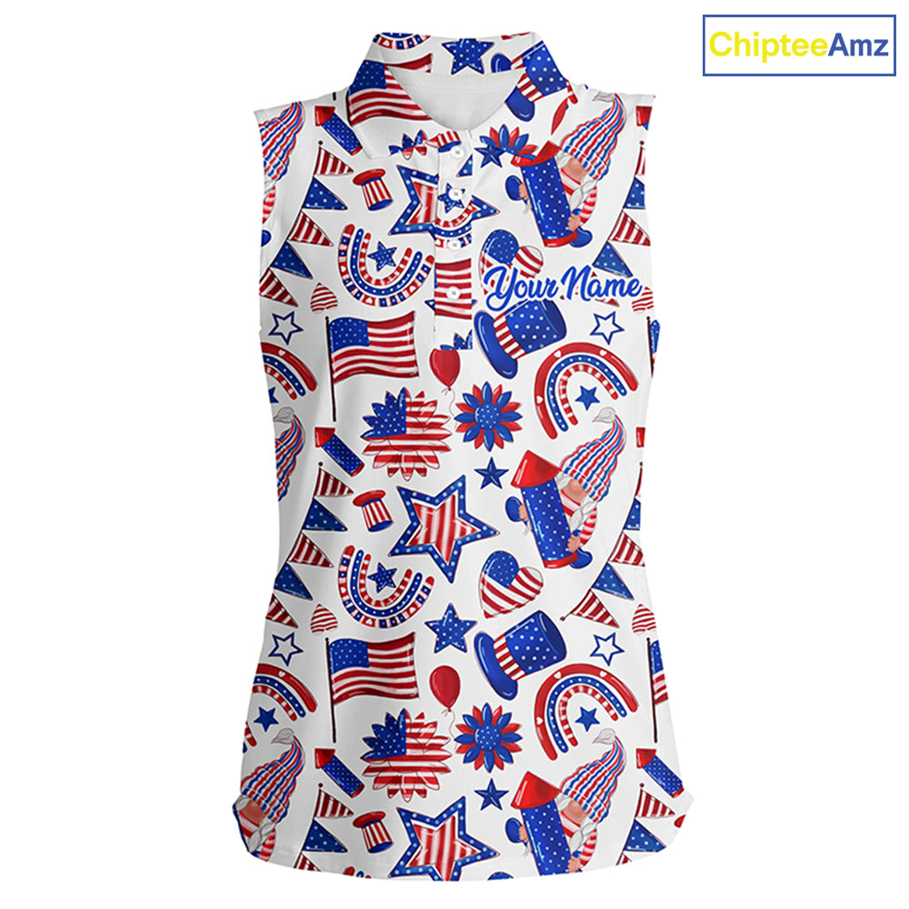 Womens sleeveless polo shirt USA independence day pattern custom patriot team golf polo shirts NQS5780