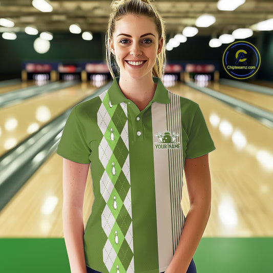 Retro Green argyle pattern Bowling shirts For Women custom bowling team jerseys Bowler Outfits NQS10152