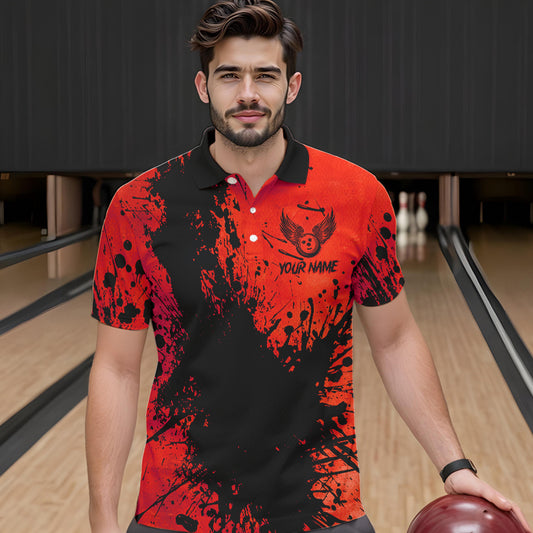 Black and Red Mens Bowling Polo, Quarter Zip Shirts Custom Bowling Team League Jerseys NQS9569
