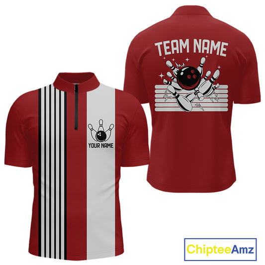 Retro Black and red stripe Bowling shirts For Men custom bowling team jerseys Bowler Outfits NQS11096