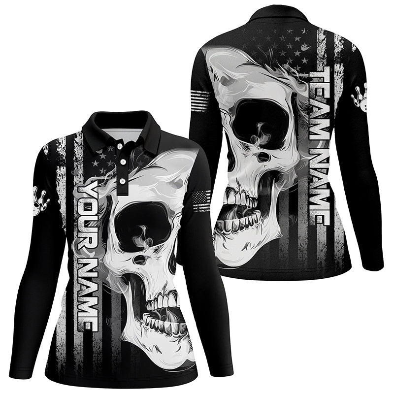 Personalized skull bowling shirt for Women custom teams name American flag bowler jerseys NQS8330