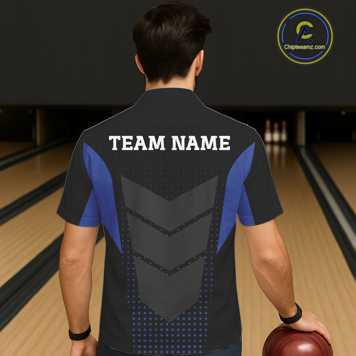 Navy blue and Black Bowling Hawaiian Shirt Custom Team bowling button up jerseys NQS11532