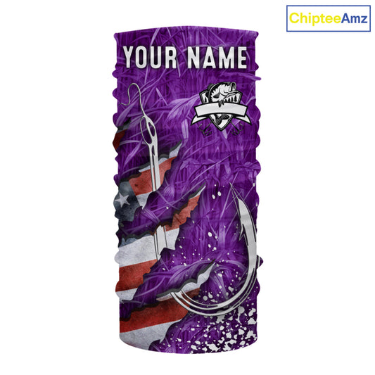 American flag fish hook purple camo custom sun protection performance long sleeve fishing shirt NQS10013