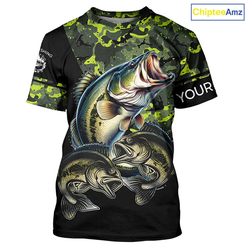 Bass fishing black green camo personalized custom sun protection long sleeve fishing shirts NQS3820