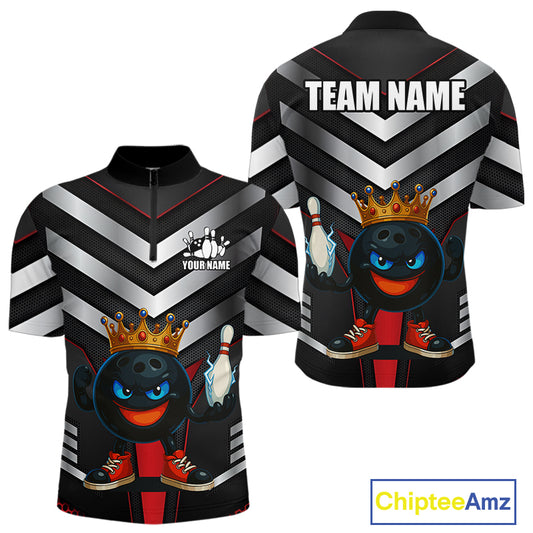 Funny Bowling Shirts Black and Silver Metal Team Bowling Polo, 1/4 Zip Shirts Custom bowling gifts NQS10942