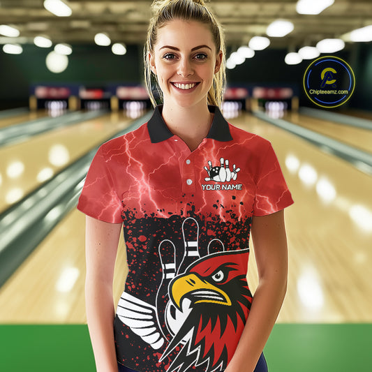 Black and Red Lightning thunder storm Eagle Bowling Shirts for Women Custom Team bowling jerseys NQS10022