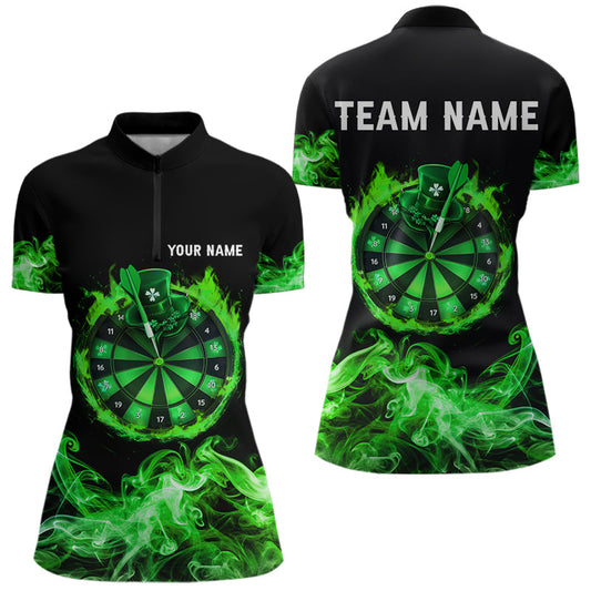 Green Flame Smoke Lucky Women Darts Shirts Custom St Patrick Day Team Darts Outfit NQS9452