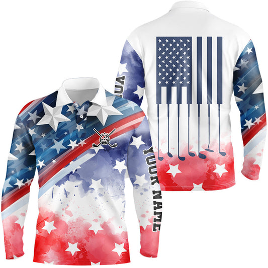 Watercolor American Flag Mens polo golf shirts custom name patriotic team golf shirts for mens NQS8827
