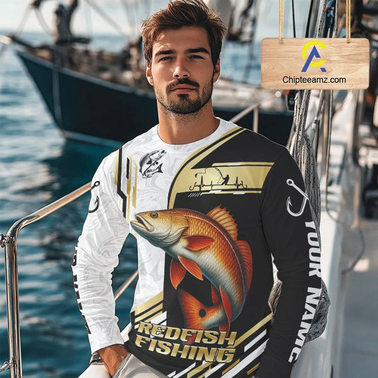 Personalized Redfish fishing shirts Custom sun protection Red Drum fishing team jerseys | Gold NQS11690