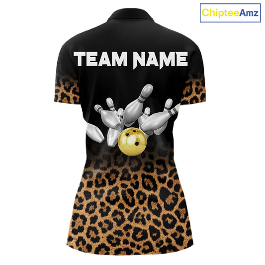 Custom Leopard Bowling Polo, Quarter Zip Jerseys for Women, Personalized Leopard Bowling Team shirts NQS11570