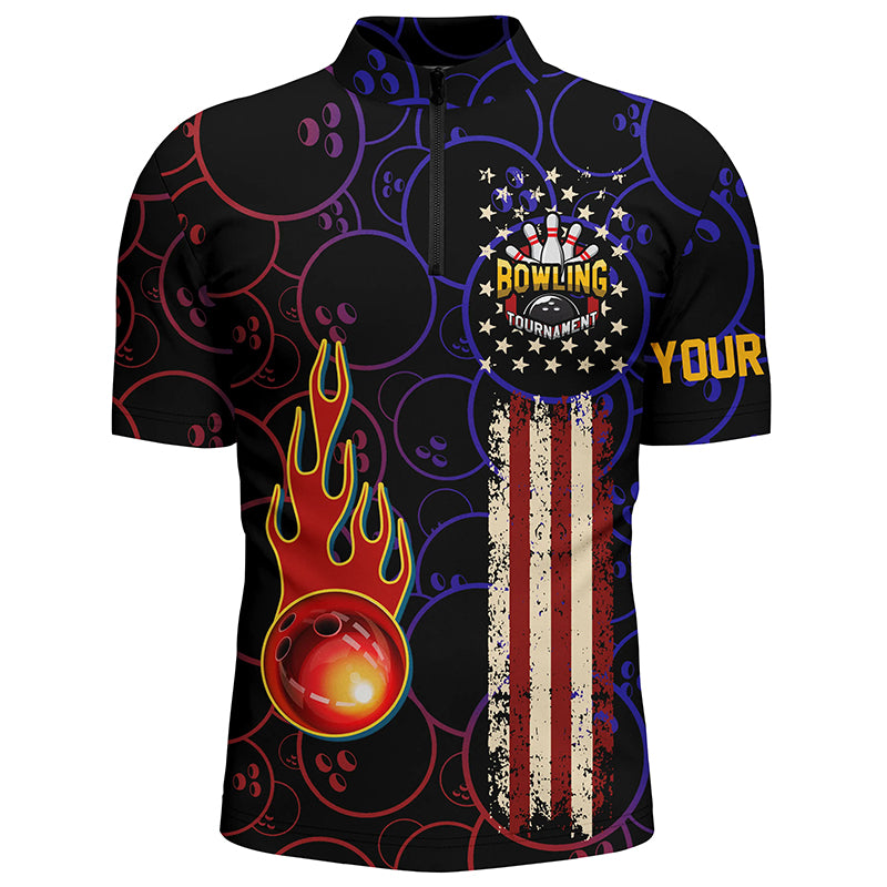 Custom black bowling shirt for men – personalized team jersey front view