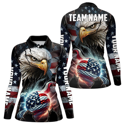 Personalized Eagle American flag Golf Polo Team Shirts For Women Custom Patriotic Ladies Golf attire NQS9620