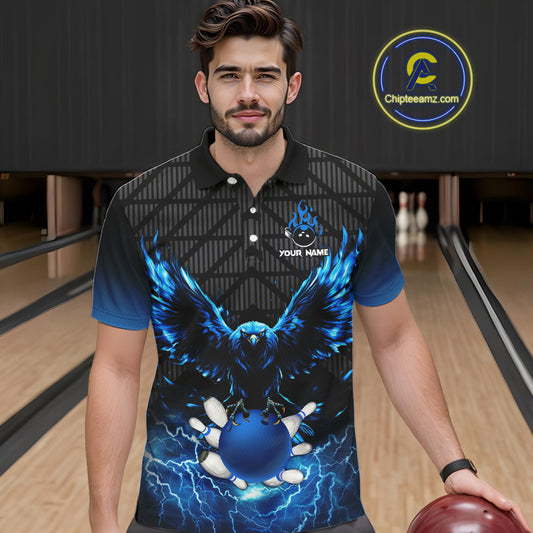 Mens bowling shirts Custom blue lightning thunder Eagle Bowling Team Jersey, gift for team Bowlers NQS10049