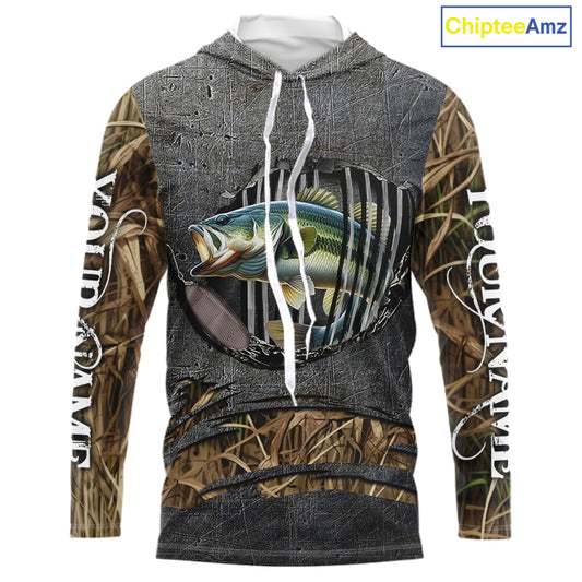 Largemouth Bass fishing camo metal grunge pattern Custom bass fishing jerseys bass tournament shirt NQS11369