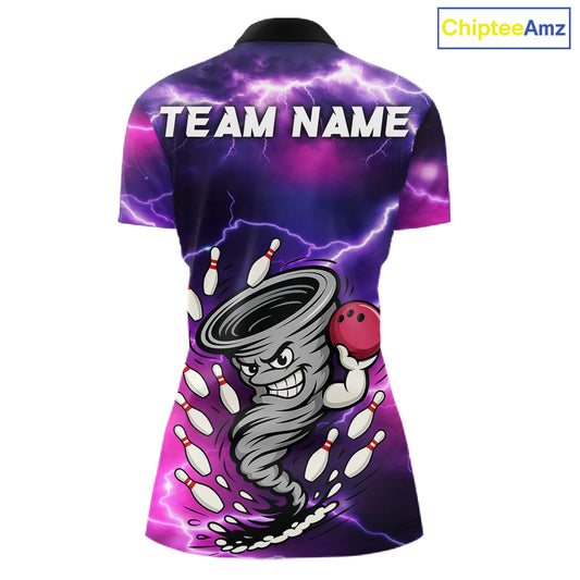 Custom Purple Bowling Jersey Lightning Thunder Funny tornado Womens Bowling Shirts, bowling uniforms NQS11594