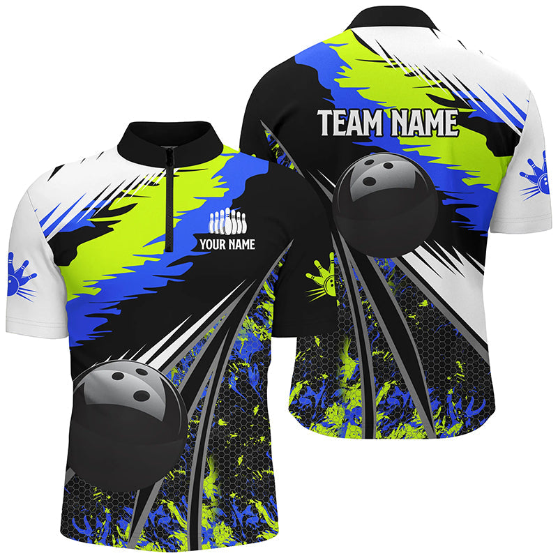 Mens Polo, Quarter Zip bowling shirts Custom black ball green blue camo Bowling Team League Jerseys NQS7741
