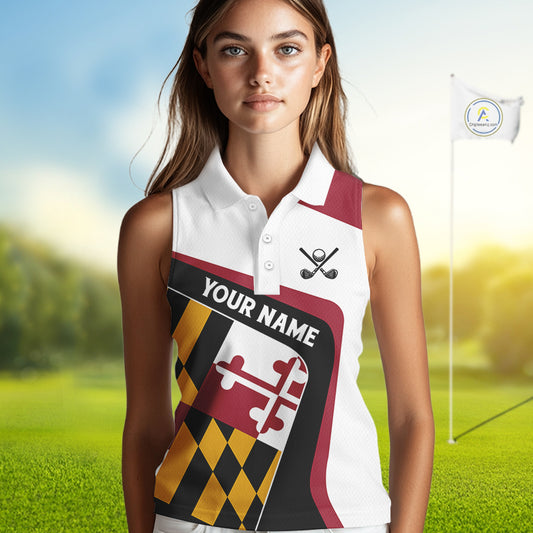 Personalized Maryland flag Womens golf shirts sleeveless custom patriotic ladies golf outfit NQS11386