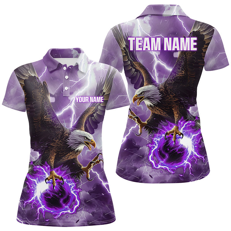 Purple lightning thunder bowling Eagle custom Women Bowling Polo, Quarter Zip Shirts, bowlers jerseys NQS8179