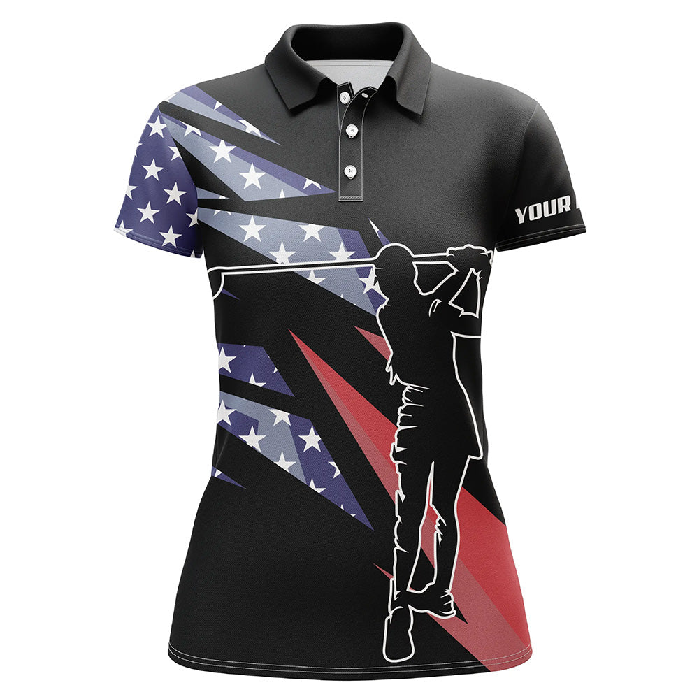 American flag black Women golf polo shirts custom ladies golf shirt for women, gift for golf lovers NQS7418
