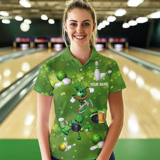 Funny Green shamrock Lucky Bowling Shirts for Women Custom St Patrick Day Team bowling jerseys NQS9325