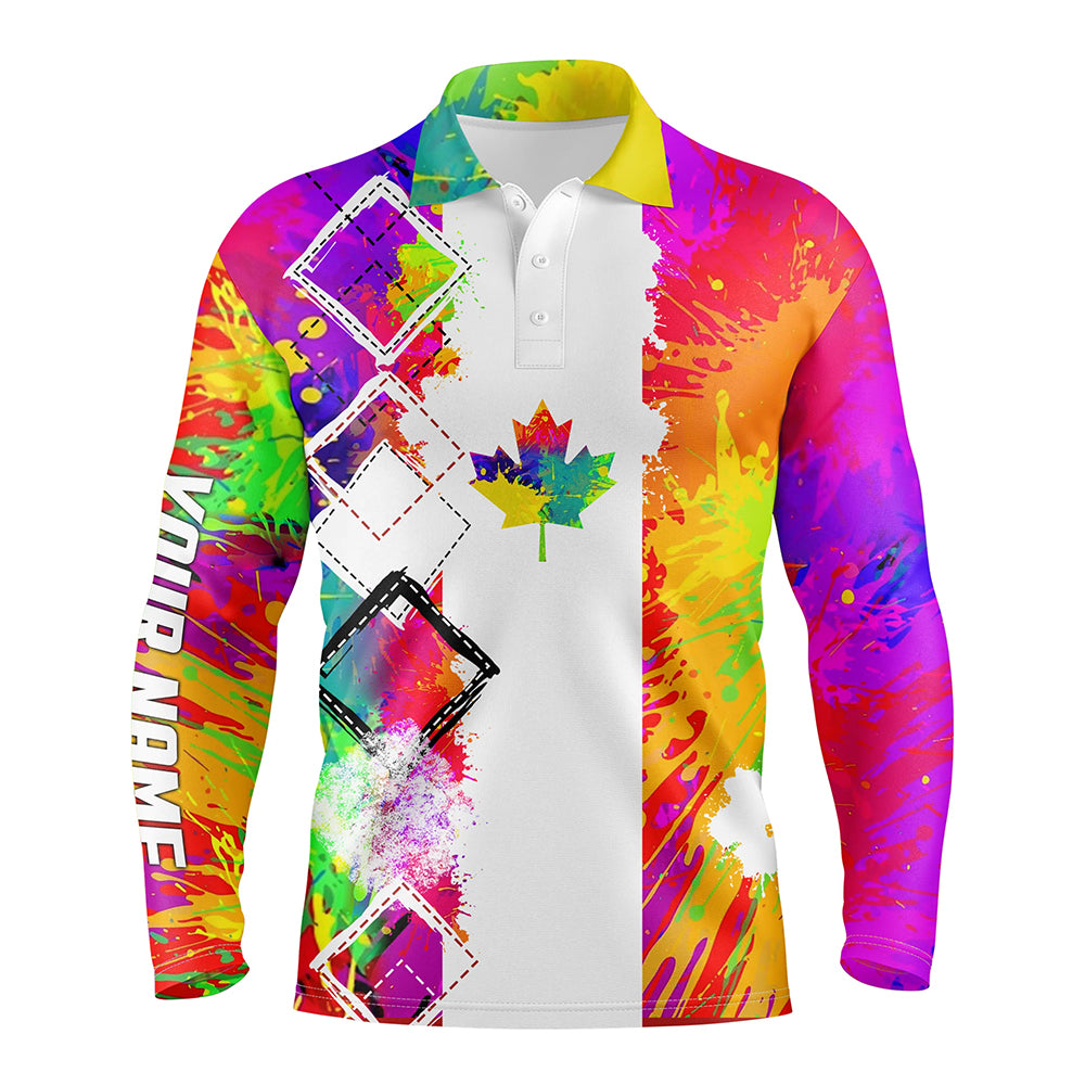 Mens golf polo shirts watercolor Canada flag patriot custom golf shirts for men, gift for the golfers NQS5410