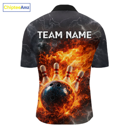 Custom Orange Flame Lightning Thunder Bowling shirts for Men, bowling team jerseys gift for bowlers NQS11618