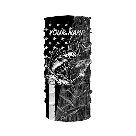 Walleye fishing custom name black American flag camo performance long sleeve fishing shirts for men NQSD99