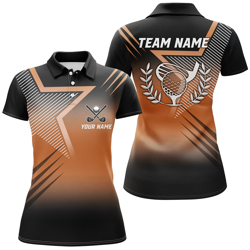 Black and orange star pattern Womens golf polo shirts custom golf tops for ladies, golfing gifts NQS7797