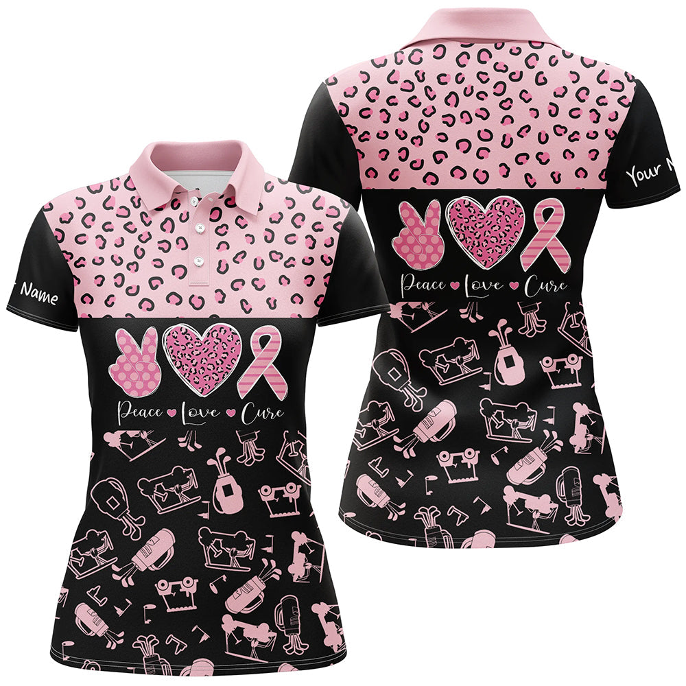 Pink and Black Leopard Pattern Golf Polo Shirts Breast Cancer Pink Ribbon Golf Shirts For Women NQS7453