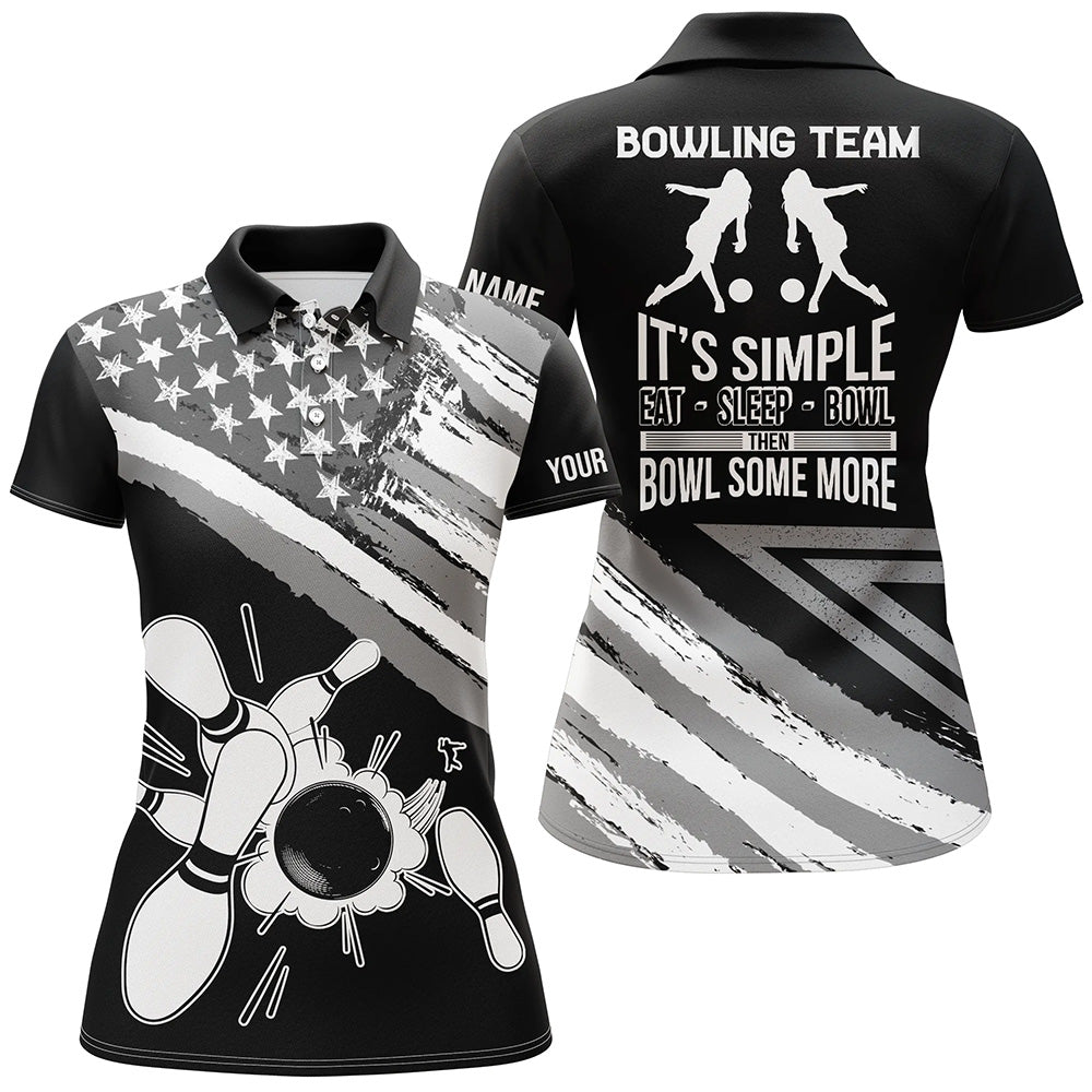 Custom Black bowling shirt for women – personalized team jersey front view