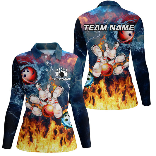 Water fire lightning thunder Bowling Polo, Quarter zip Shirt For Women custom bowling team jerseys NQS8464