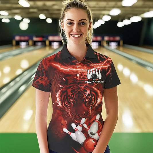 Personalized Red Lightning Thunder Storm Tiger Bowling Shirts For Women Custom Bowling Team Jerseys NQS9683