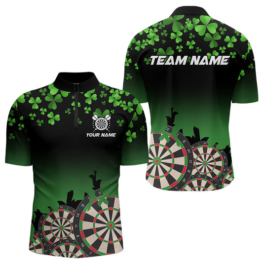 Green Shamrock Darts Board pattern Lucky Darts Shirt For Men Custom St Patrick Day Team Darts Jersey NQS9389