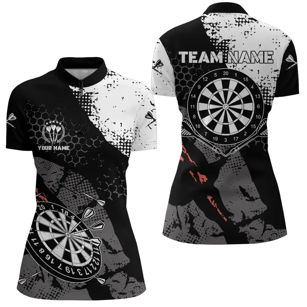 Retro Black White Pattern Custom Darts Quarter-Zip Shirts For Women Dart Team Jerseys LDT0381