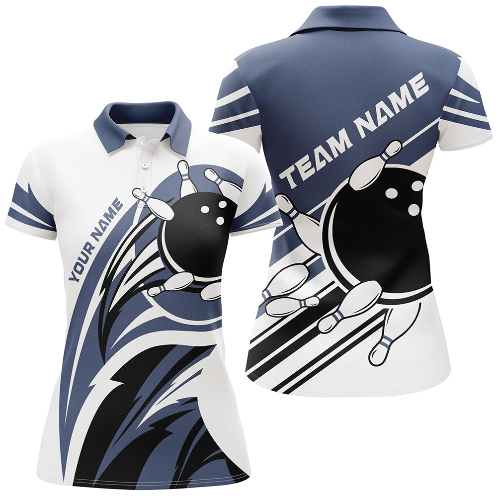 Blue and white Women bowling shirts Custom Bowling Team League Jerseys, womens bowling outfits NQS8547