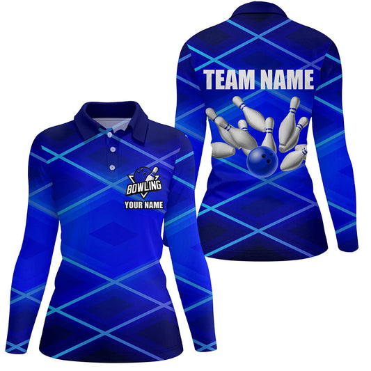 Womens bowling shirt Custom neon blue bowling team league jerseys, gifts for bowlers NQS7540