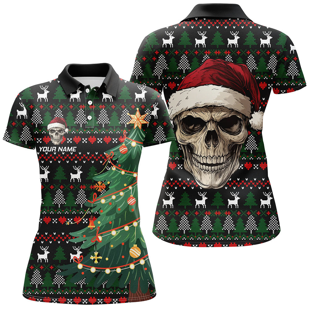 Funny Ugly Christmas pattern Santa Skull Womens Golf Polo Shirts Custom Xmas Gifts For Women NQS9082