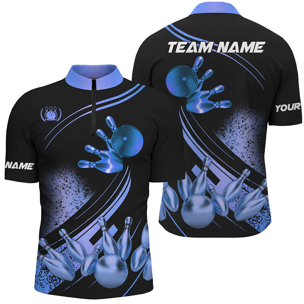 Black and Blue Mens Bowling shirts custom bowling apparel team bowling jerseys, bowling gifts NQS7755