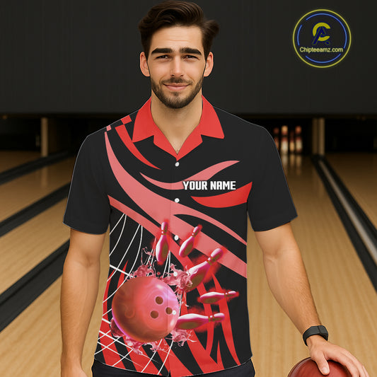 Red flame Bowling Hawaiian Shirts Custom Team bowling outfit button up shirt NQS11393
