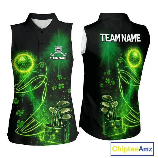 Green shamrock lightning thunder St Patrick's Day Sleeveless Polo Shirts custom ladies golf outfits NQS11415