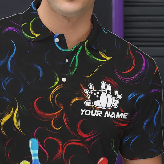 Colorful Neon Flame pattern Bowling Shirts For Men Custom Bowling Team Jerseys, Gift For Bowler NQS9374