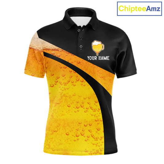 Custom Yellow Funny Beer Golf Polo Shirts For Men, golf outfits for men, Personalized golf gifts NQS11647