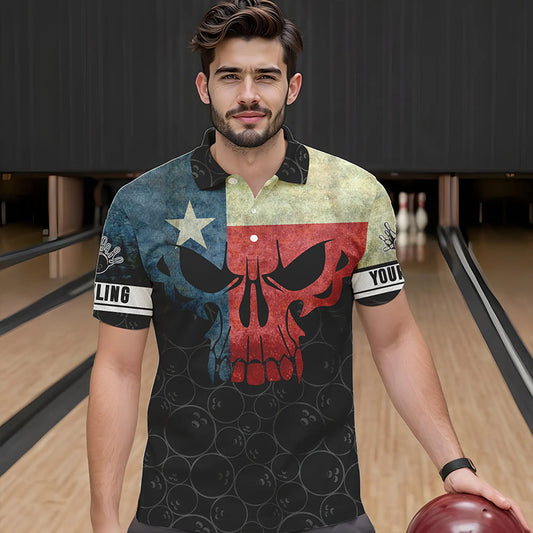 Vintage Texas Flag Skull Black Bowling Camo retro Bowling shirts for men custom Bowling team jerseys NQS9535