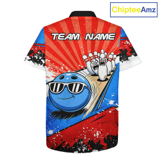 Funny Bowling Boom Strike Bowling Hawaiian Shirt Custom Red, White & Blue retro Team Bowling Jerseys NQS11661
