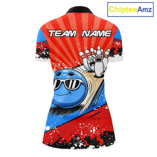 Funny Bowling Boom Strike Bowling Shirt For Women Custom Red, White & Blue retro Team Bowling Jerseys NQS11661