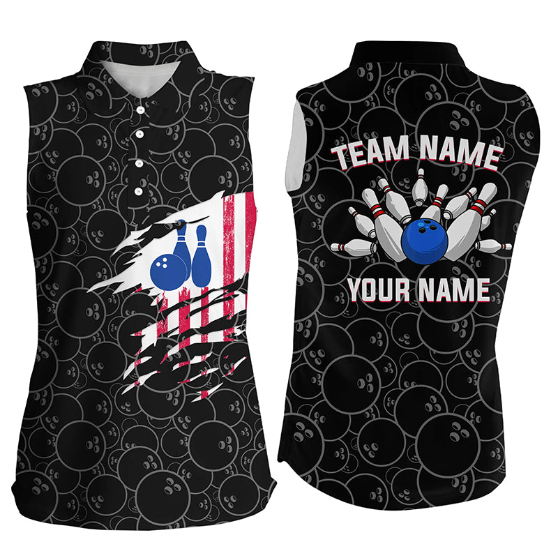 Custom sleeveless bowling shirt for women – personalized team jersey front view