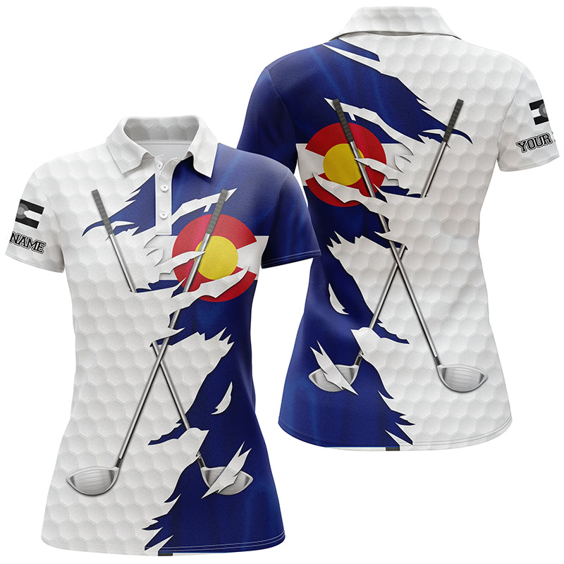 Women golf polo shirt custom white golf ball skin Colorado flag patriot golf clubs ladies golf apparel NQS7492