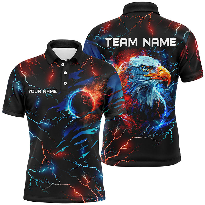 Red and Blue lightning thunder bowling Eagle custom Mens Bowling Polo, Quarter Zip Shirts team jerseys NQS7890